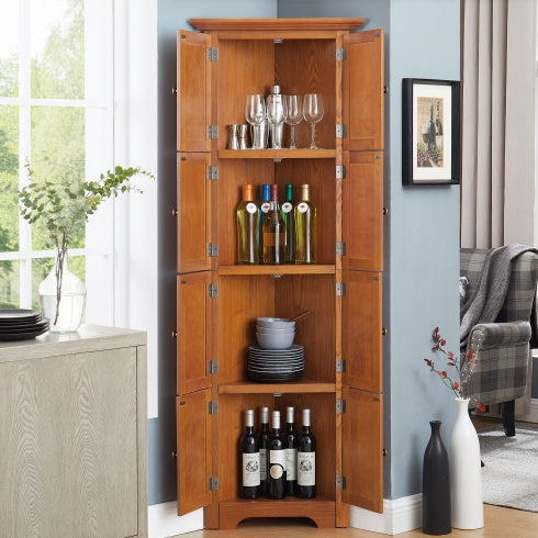 4-Tier Corner Storage Cabinet – Oak