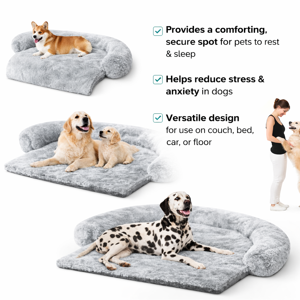 Calming Plush Bolster Dog Bed – Ultra-Soft Anti-Anxiety Pet Bed for Couch, Bed, Car & Floor